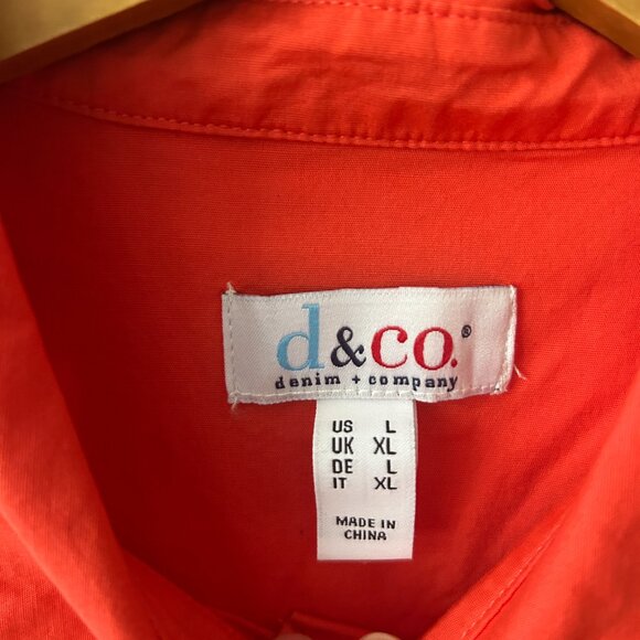 D&Co Orange Blouse Womens Large Button Front Collared 3/4 Sleeves Top - Picture 2 of 4